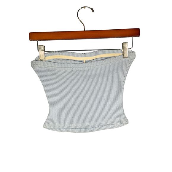 Urban Outfitters Tube Top Women’s Small Blue Ribbed Ruched Stretch Summer Casual - Picture 2 of 5